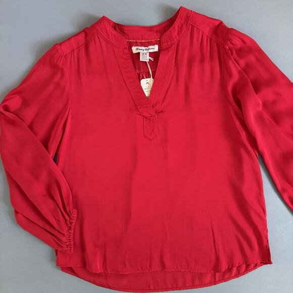 NWT Tommy Bahama Laguna Bay 3/4 Ballon Sleeve V-Neck Tango Red Blouse - Picture 4 of 6